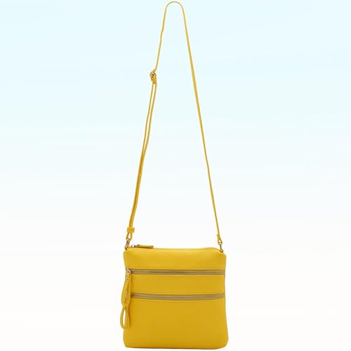 Image of Solene Small Multi Zipper Pocket Crossbody Bag with Adjustable Strap, Lightweight Travel Purse, Daily Small Messenger Pouch