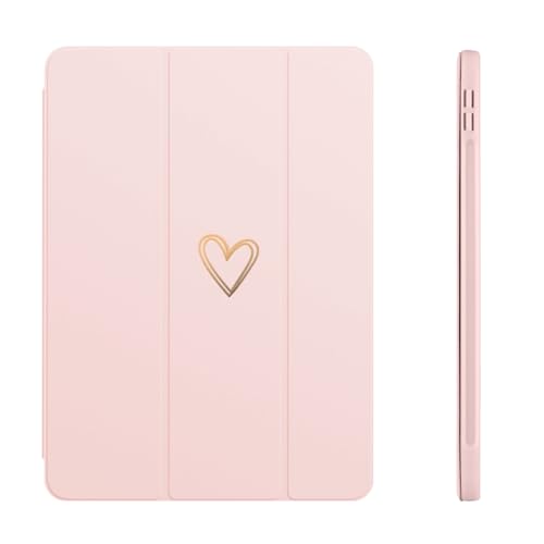 Fycyko Etui kompatybilne z iPadem Air 33.0 cm M2 2024, iPad Pro 12,9 (2022/2021/2020/2018) z uchwytem na ołówki i osłoną z końcówką, etui ochronne ze słodkim sercem, różowe