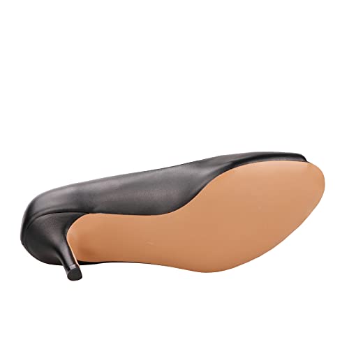 Women's Classic Matte Leather Open Toe Low Kitten Heel Sandals Slip On Medium Heel Peep Toe Dress Pumps Black Size 8.5 #TOP3