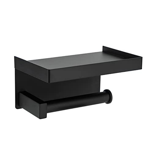 Toprema Toilet Paper Holder Tissue Roll Hanger with Shelf SUS304 Stainless Steel Matte Black Bathroom Lavatory Hardware Wall Mount Adhesive