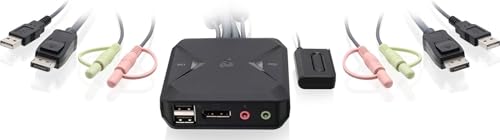 Image of IOGEAR 2-Port USB DisplayPort Cable KVM Switch - 4K 30Hz - Remote Switch Button - Plug n Play - USB Expandable With USB Hub - 7.1 HD Audio - Mac Win - GCS52DP