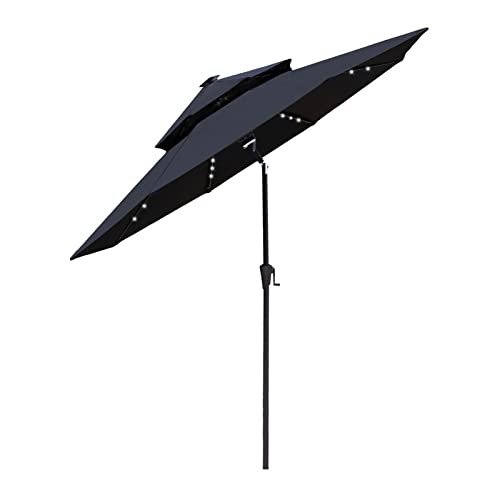 Flame&Shade 9 Ft Double Top Solar Powered Outdoor Market Patio Table Umbrella With Led Lights And Tilt, Black #TOP25