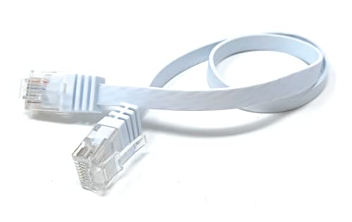 DRUT 30cm short FLAT CAT6 RJ45 Ethernet LAN Patch Cable, Low Profile GIGABIT Full Copper 32AWG Lead Allows Up to 1000Mbps Speed 1ft White