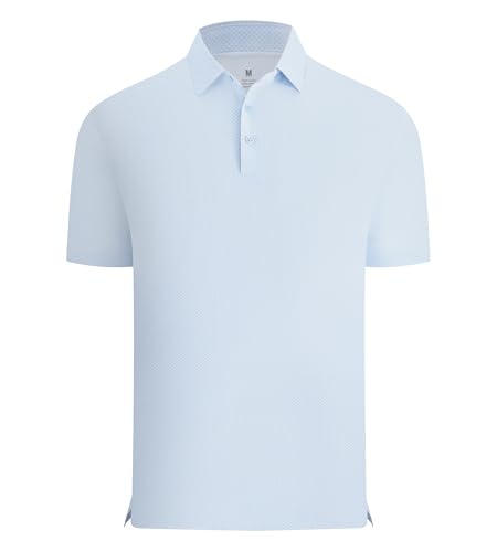 Alex Vando Men’s Printed Golf Shirt Cooling Performance Short Sleeve Stretch Dress Polo Shirts Men,Blue Grid,L