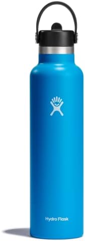 HYDRO FLASK - Water Bottle 709 ml (24 oz) with Flex Straw Cap - Vacuum Insulated Stainless Steel Reusable Water Bottle - Leakproof Lid - Hot and Cold Drinks - Standard Mouth - BPA-Free - Pacific