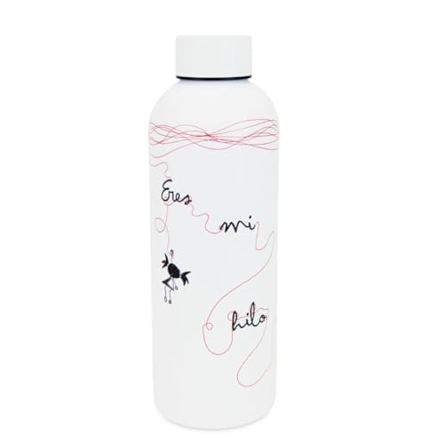 PEPITA VIAJERA Botella Térmica Acero Inoxidable, Termo Blanco con dibujos con Diseño Leyenda del Hilo Rojo, Bebidas Calientes 12h y Frías 24h, Regalo parejas y amistad, Doble Pared 500ml.