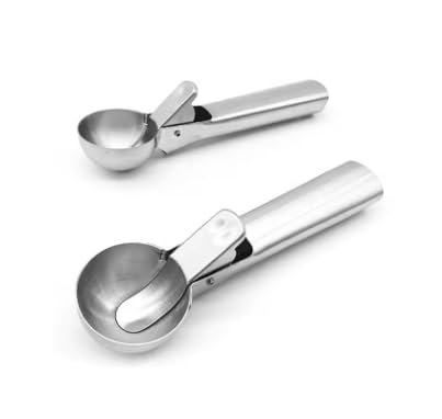 2 pcs Stainless Steel Ice Cream Scoop with Trigger Fruit Scoop Perfect for Froen Yogurt Sundae Ice Cream Ball Spoon Stac ﻿