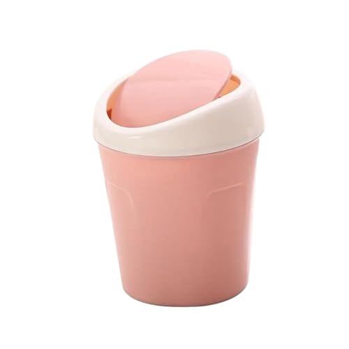 Mini cubo de basura oscilante de plástico rosa para dormitorio y oficina de 2 uds