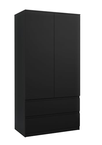 meble masztalerz Armoire Chambre avec 2 Tiroirs Largeur 90 cm - Penderie Vetement Dressing - Dressing Chambre Adulte - Meuble de Rangement Chambre - Noir -...
