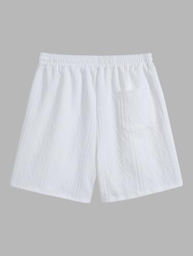 Image of Geometric Jacquard Textured Letter Embroidered Short Sleeves T-shirt Or Drawstring Shorts -Co-ord Available(Shorts White /M)