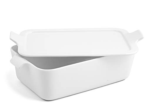 H&H Pirofila Rettangolare, Porcellana Bianca, cm16x23xH7, con Coperchio