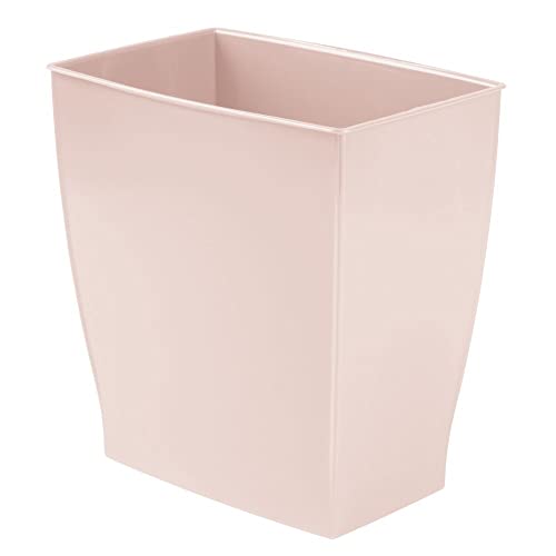 mDesign Plastic Rectangular Small 2 Gallon Trash Can - Wastebasket, Garbage Container Bin for Bathroom, Bedroom, Kitchen, Home Office, and Kids Room, Holds Waste, Recycling - Light Pink/Blush