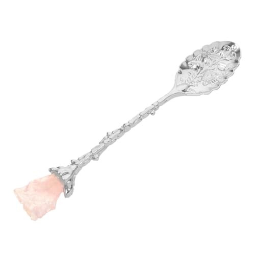 PRETYZOOM Cucchiaio Retrò Mini Cucchiaio Cucchiaino Da Caffè Espresso Da Dessert Di Agata Ciondolo a Catena Chiave Di Pietra Cruda Unico Silver Lega