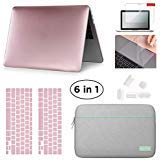 Fortitory MacBook Pro 13"(2016-2018 Version) A1706/A1708/A1989 Plastic Hardshell Case & Water-Resistant Sleeve 6 in 1 Bundle w/Screen Protector,Keyboard Skin,Trackpad Protector,Dust Plug - Rose Gold
