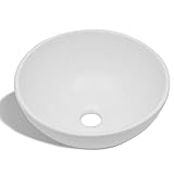lavabo de piedra sobre encimera Material: Cerámica vidaXL Lavabo de Baño Redondo sobre Encimera Cerámica Blanco Lavamanos de Aseo