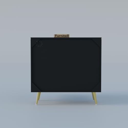 Image of Modern Wooden Storage Cabinet with 2 Doors | Geometric Design Sideboard /Cupboard for Living Room | Multipurpose Organizer for Bedroom & Entryway | HDMR Premium Wood | Gold Metal Legs(Black)