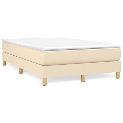 QJBSAVVA Telaio per letto boxspring 120x200 cm crema, tessuto resistente, con doghe in compensato