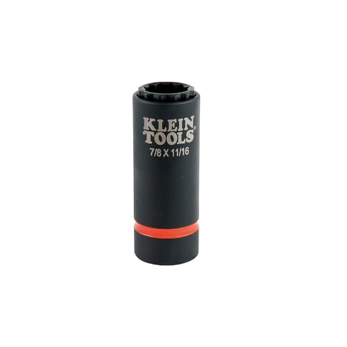 Image of Klein Tools 66014 2-in-1 Impact Socket with 12-Point Deep Sockets, Coaxial Spring Loaded in 7 /8- and 11 /16-Inch Sizes