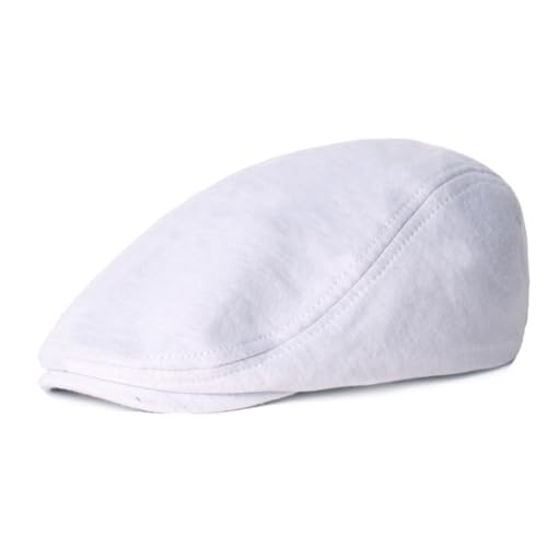 PHEZEN Men Cotton Flat Cap Ivy Gatsby Newsboy Hat Summer Driving Scally Cap Beret White