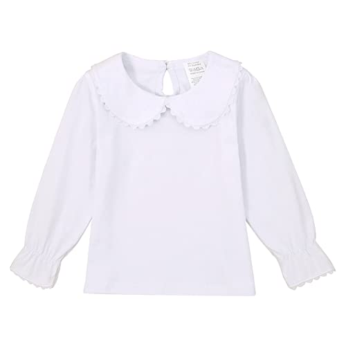 Image of MODNTOGA Kids Girls Basic Shirt Long Sleeve 3 Solid Color Doll Collar Tops Blouse