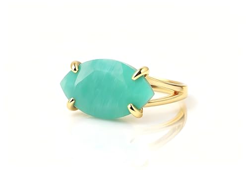 Bague Amazonite marquise en or jaune 14k pour femme, bijou de créateur