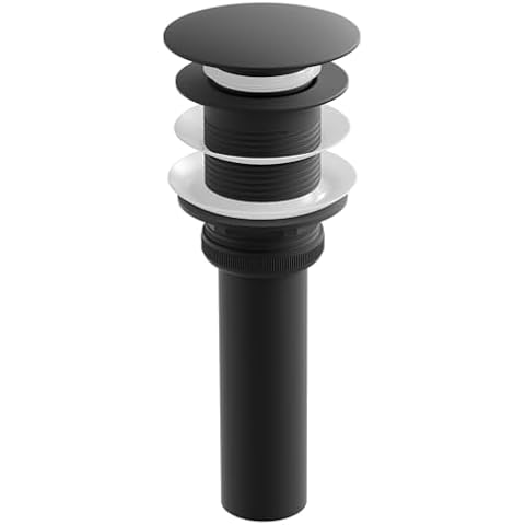 ELLAI Bathroom Sink Drain, Drain Stopper Bathroom Sink without Overflow, Pop Up Drain Brass and 304 Stainless Steel, Matte Black Cover