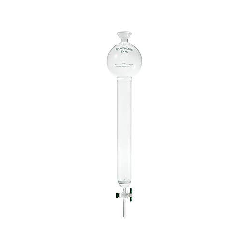 Chemglass CG-1203-23, Chromatography Column, 1" ID, 8" Effective Length, 250mL Reservoir, 35/20 Joint, 2mm PTFE Stopcock, Coarse Fritted Disc