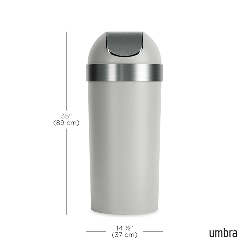 Umbra Venti 16-Gallon Swing Top Kitchen Trash Can – Large, 35-inch Tall Garbage Can for Indoor, Outdoor or Commercial Use, Grey/Steel