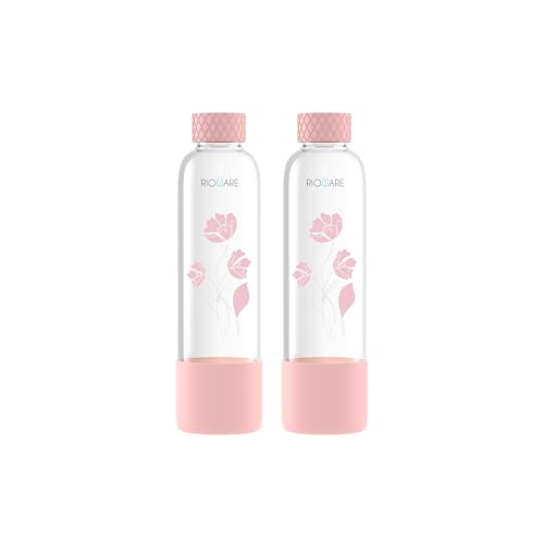 Image of Rioware Purifa Pro Borosilicate Glass Water Bottle With Silicon Sleeve (750Ml) | Airtight Lid | Leak Proof | Silicon Cap | Fridge Water Bottles For Home, Office & Gym -Pack Of 02(Pink)