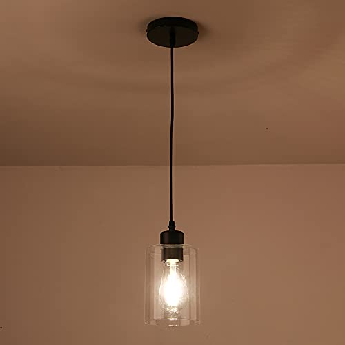 Klss DD001 Modern Black Farmhouse Clear Glass Cylinder Pendant Light Fixture,Island Lights thumb #3