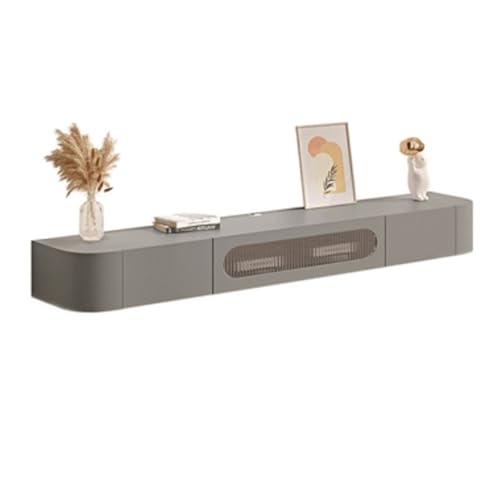 Mueble TV Soporte flotante de madera for TV con puerta de vidrio, moderno centro de entretenimiento montado en la pared con 2 cajones, completamente ensamblado, 63'/70.8''/78.7'' Mesa TV(Grey,180*20*2