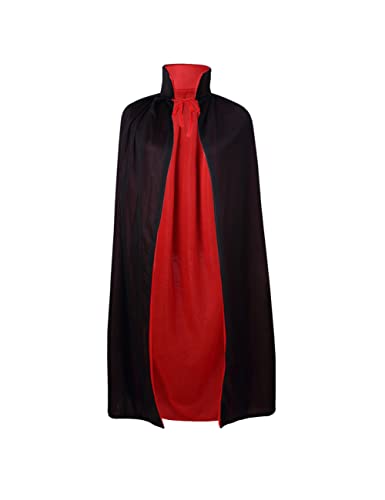 Stand Collar with Hood Reversible Cloak Masquerade Cape Costume, Black and Red