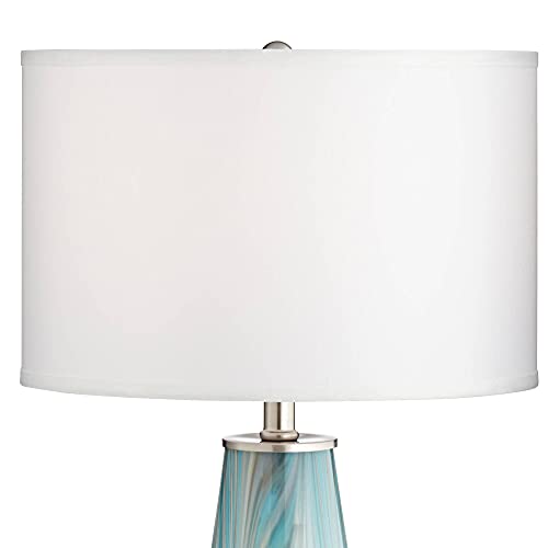 Possini Euro Design Jaime Modern Table Lamp Hand Crafted 26" High Faded Swirl Blue Gray Art Glass Brushed Nickel Silver White Drum Shade for Living Room Bedroom House Bedside Home (Color May Vary) - Image 7