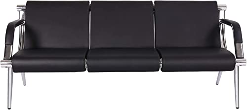 Kinsunny Office Guest Chair Waiting Room Chair - Reception Chairs With Black Leather For Guest Reception, Salon Barber Office (Black, 3 Seats) #TOP6