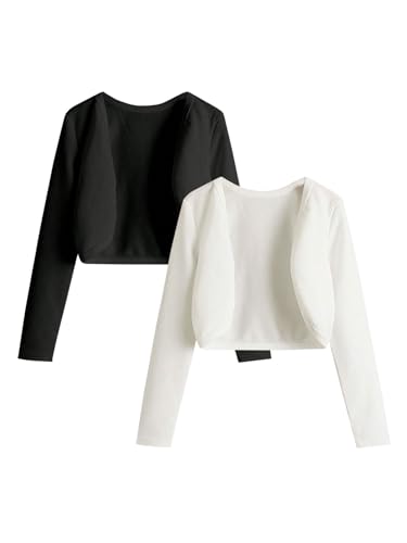 OYOANGLE Girl's 2 Pack Bolero Cardigans Long Sleeve Open Front Cropped Light Cardigan Sweater Outerwear