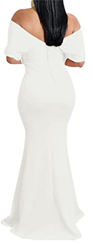 White Cocktail Dresses for Women Sexy Bodycon Off Shoulder Cocktail Floor Length Prom Long Dress with Zipper for Evening Party