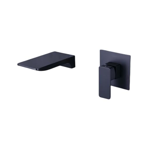Robinet cascade mural encastré en cuivre et mitigeur lavabo noir argent