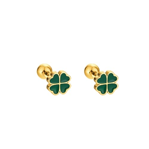 Boucles d'Oreille Percing Trèfle à 4 Feuilles Pour Femme - Acier Inoxydable Hypoallergénique 20G Avec Fermoir Vis à Bille Sécurisé - Bijou Idéal Pour Tragus, Cartilage Et La Saint-Patrick (Doré)