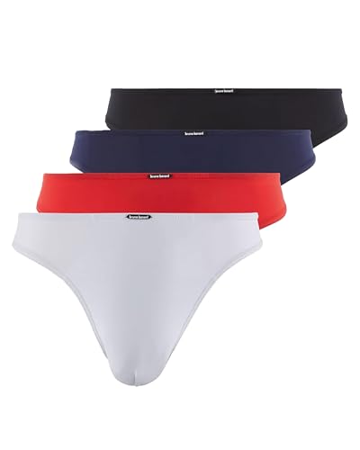 bruno banani Herren Strings Bale - 4er Set - Atmungaktive Mikrofaser - Hohe Bewegungsfreiheit - Niedrige Bundhöhe schwarz/Marine/rot/weiß, XL