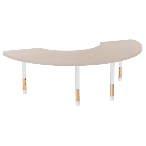 Image of 36 inch x 72 inch Half Moon Kids Classroom Table with Adjustable Chunky Wood Legs