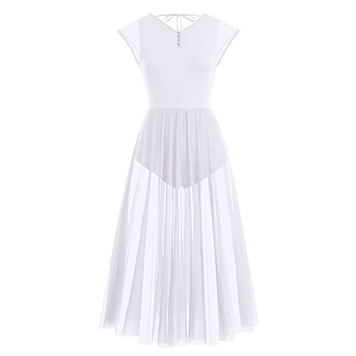 Vestido de Baile de Ballet Escotado por Detrás para Mujer Vestido de Danza Lírica Contemporánea Maillot Patinaje Artistico Mujer Maillot Gimnasia Ritmica Blanco S