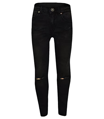 Girls Stretchy Jeans Kids Ripped Denim Skinny Pants Trousers Blue Age 5-14 Years