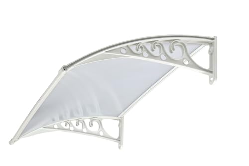 Image of CHENNAI Window Blinds and Shades DIY Polycarbonate Awning (Engineered Plastic Brackets) Window Sunshade Door Weather Shed Rain Canopy Awnings - 4'Widthx3'Depth (White Brackets & White Sheets)