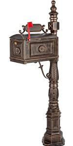 Heavy Duty Mailbox Classic Decorative Cast Aluminum Mail Box Postal Vertical Pedestal (Bronze)