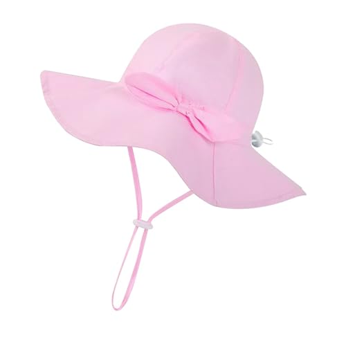 DINGDONG'S CLOSET Baby Toddler Kid Girl Summer Sun Protection Cotton Bowknot Wide Brim Bucket Hat Sunhat(Pink, 1-2T)
