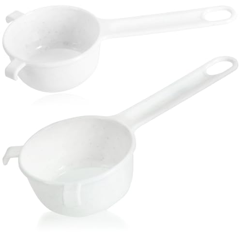 COM-FOUR® 2x colador de cocina de plástico - colador de azúcar en polvo - colador de malla fina para hornear - mini colador para té, café, cacao (2 piezas - blanco)
