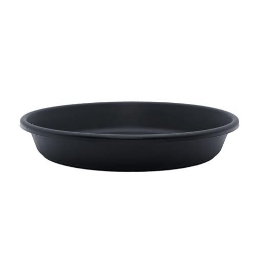 The HC Companies Flower Pot Saucers - Plastic Plant Saucer for Outdoors & Indoors - Traditional Design Plant Pot Trays for Water Drainage - Durable & Stylish Round Plant Tray (14-inch Black)