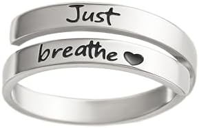 Just Breathe Ring for Women, Adjustable Heart Ring, Stainless Ste...