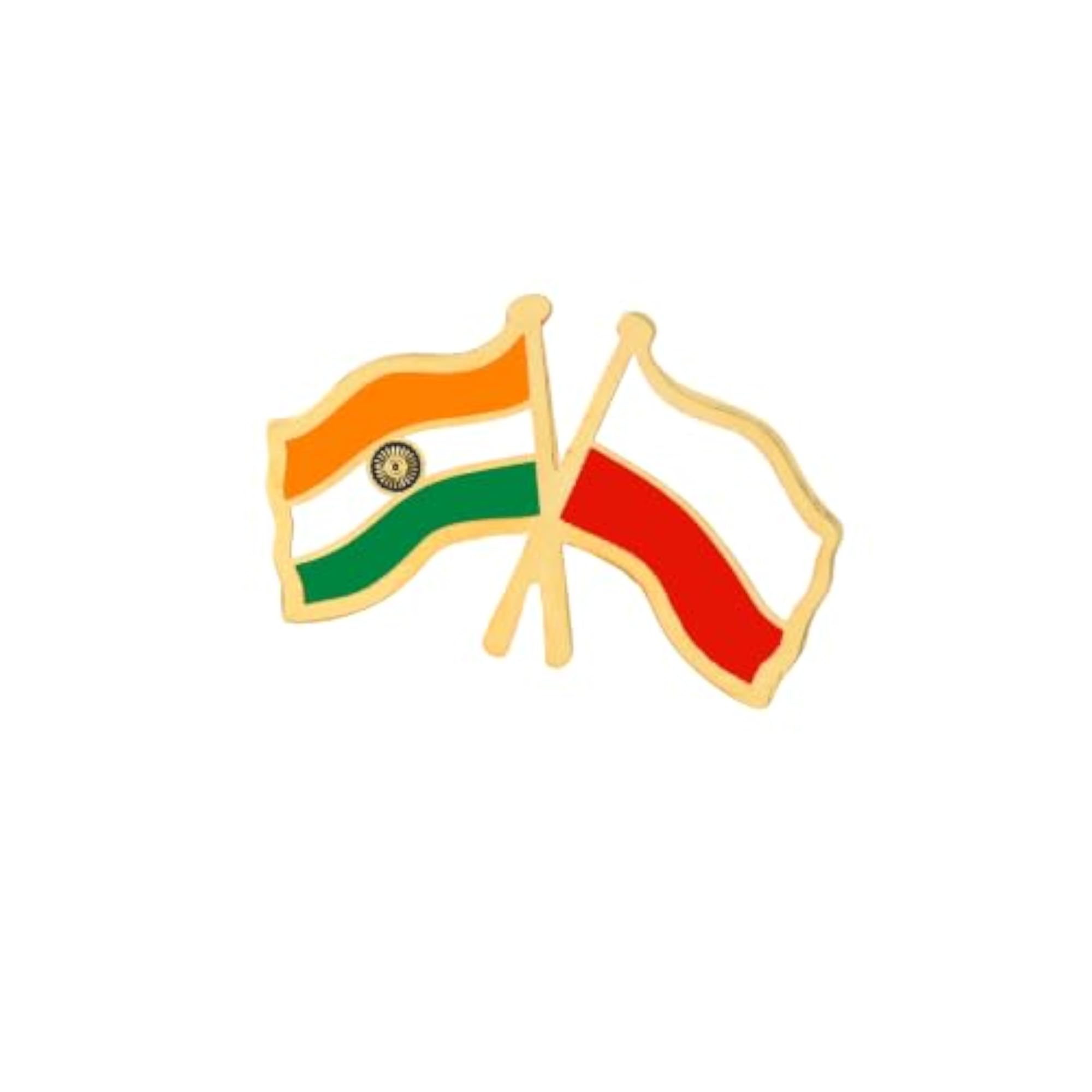 India & Poland Twin Flag Brass Lapel Pin, Premium Enamel Brooch