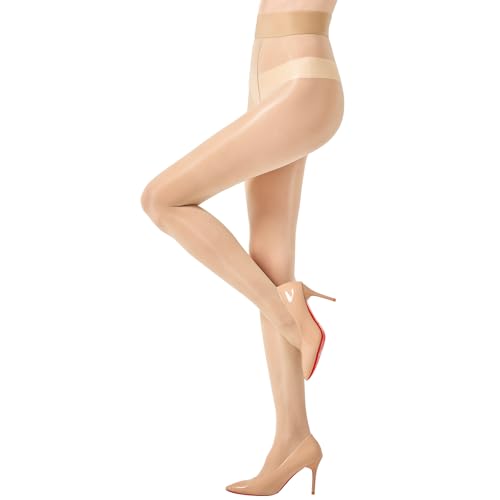 Image of Shiny Pantyhose for Women Shimmer Sheer Tights Silk Oil High Waist Stockings